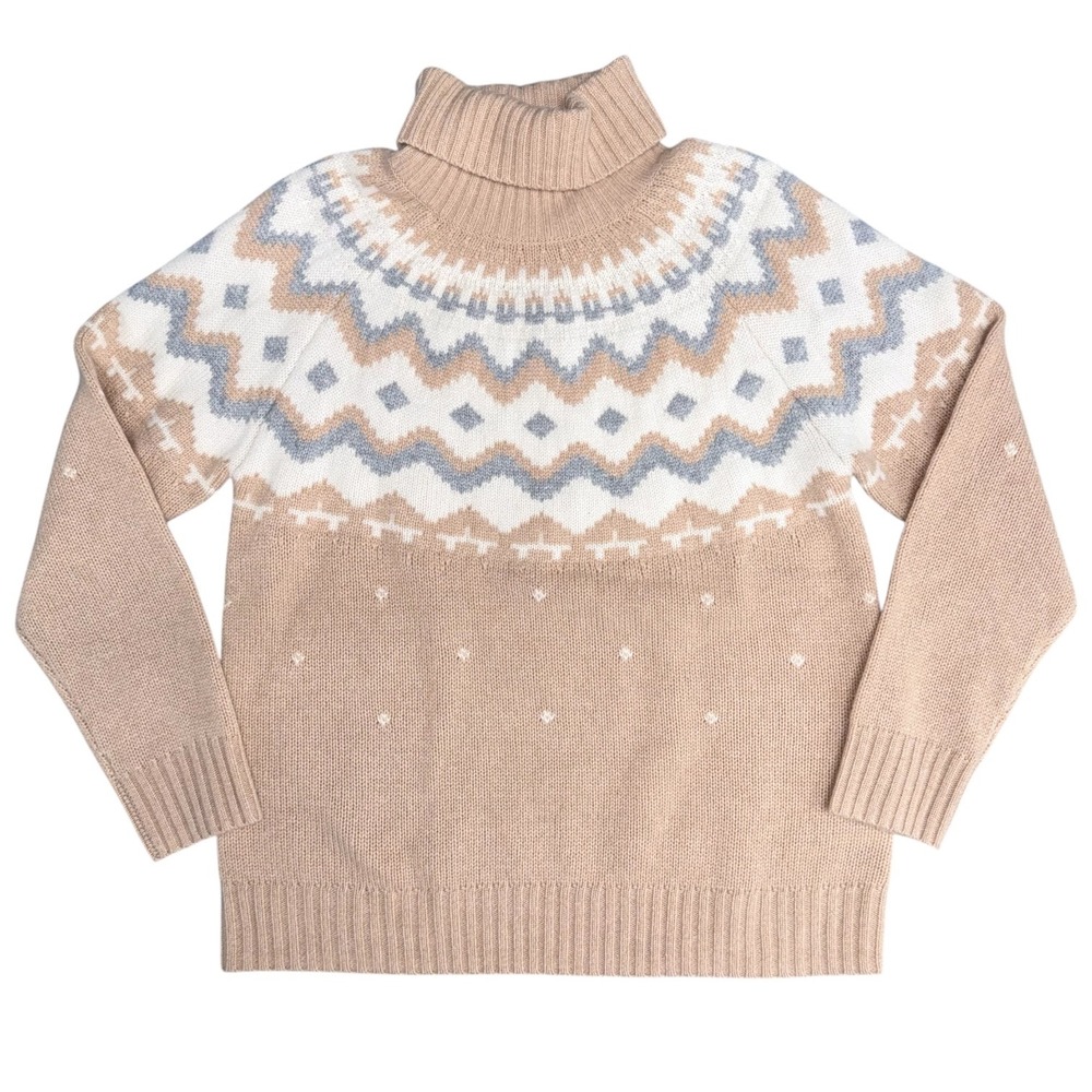 Antonio Melani Womens Large Leah Cashmere Fair Isle Sweater Pullover Camel NWT